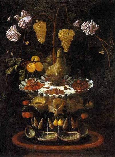 Juan de Espinosa A fountain of grape vines, roses and apples in a conch shell Sweden oil painting art